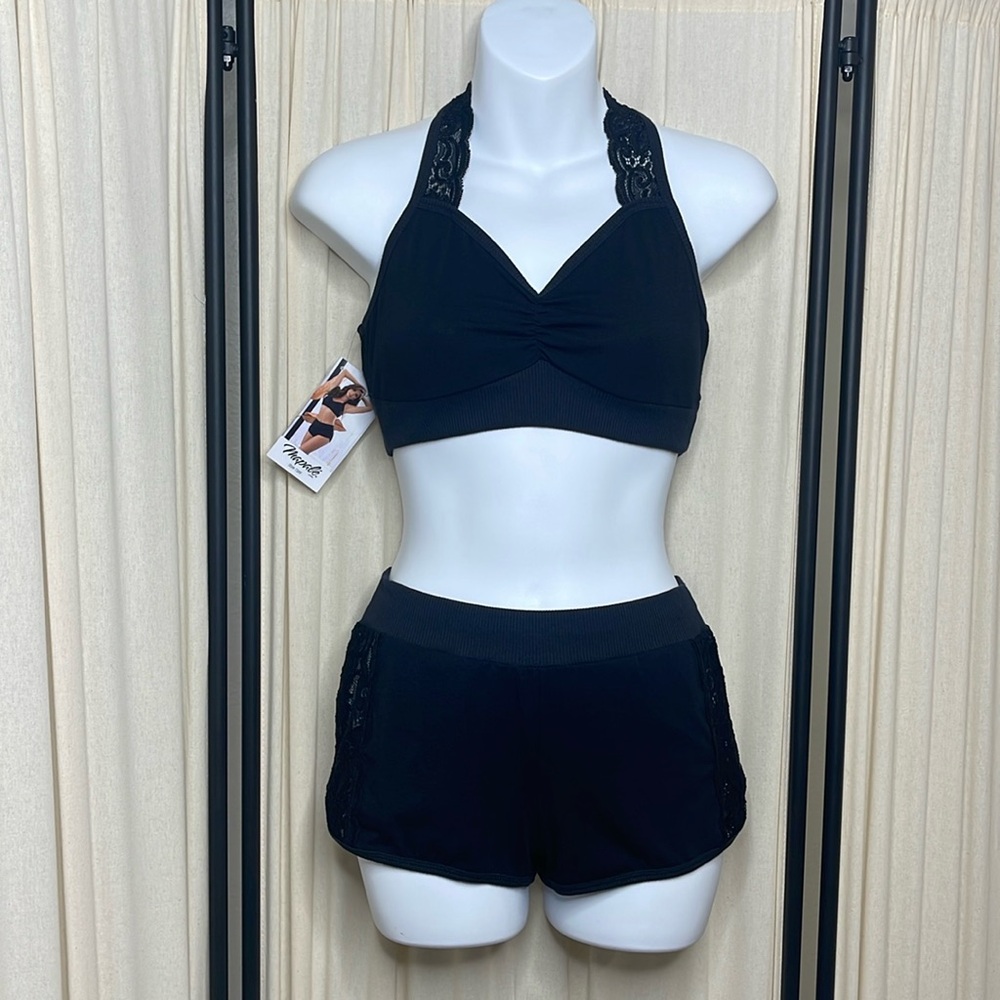 NEW! MAPALÉ 2PC BLACK LACE SHORTS PJ SET SIZE MEDIUM